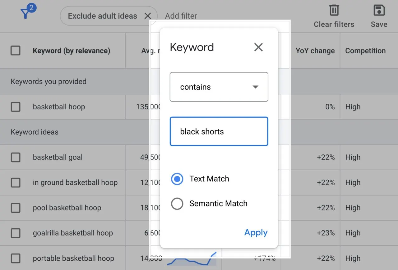 فیلترهای قدرتمند Keyword Planner