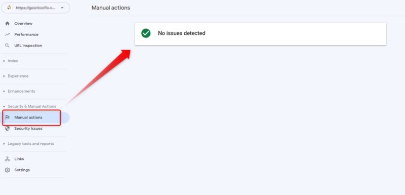 قسمت گزارش دستی Security & Manual Actions در سرچ کنسول گوگل