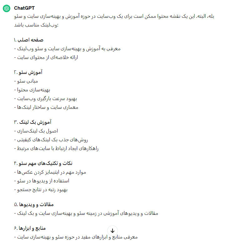 نقشه محتوا با ChatGPT پاسخ
