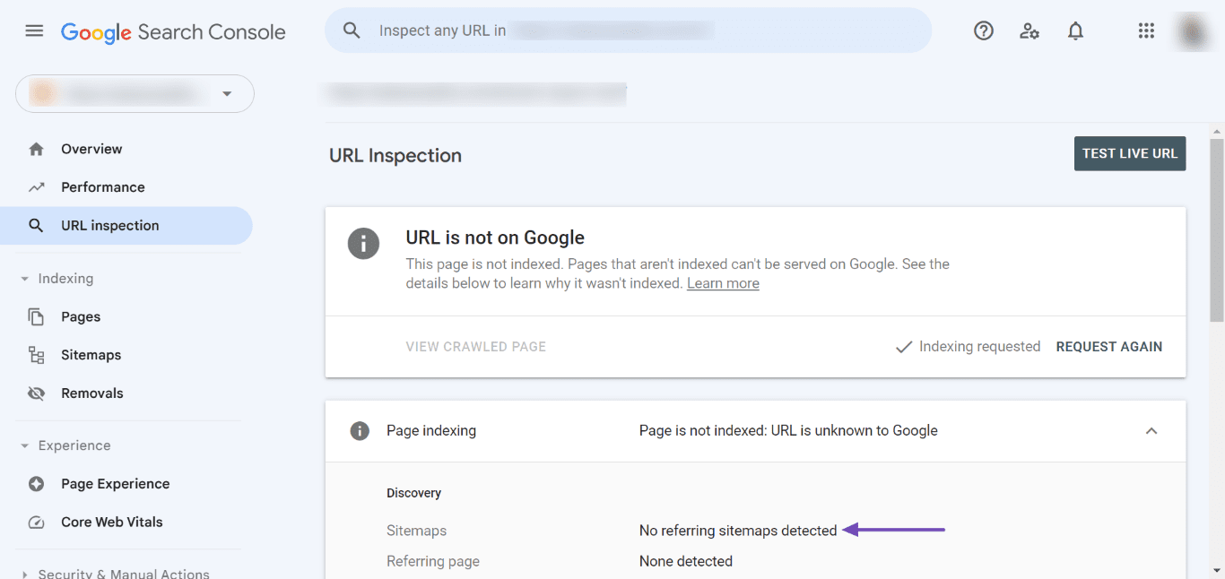 مشکل no referring sitemaps detected