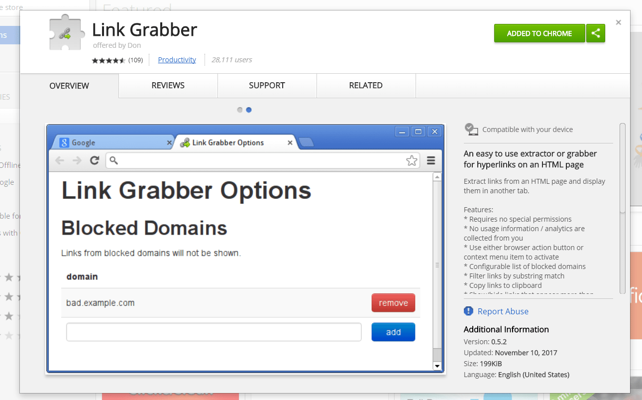 اکستنشن سئو Link Grabber