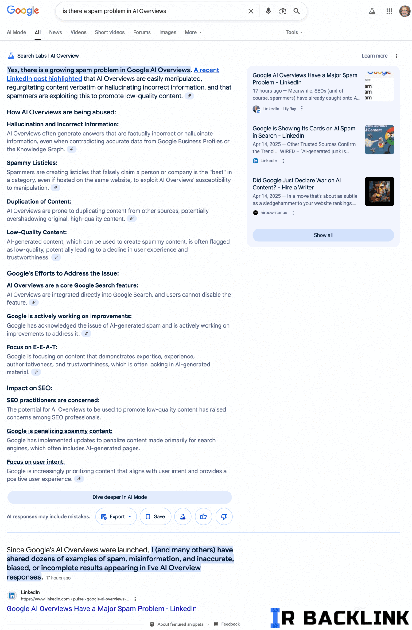 اسپم در AI Overview گوگل اسپم در AI Overview گوگل